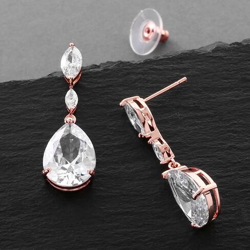 Mariell Rose Gold CZ Crystal Teardrop Dangle Bridal Earring for Wedding, Bridesmaid, Prom Jewelry Gift in Kuwait