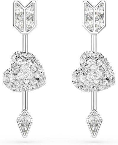 Swarovski Idyllia drop earrings, Mixed cuts, Heart with arrow, White, Rhodium plated in Kuwait