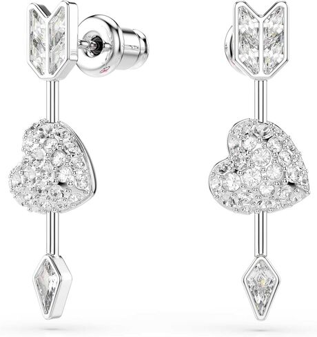 Swarovski Idyllia drop earrings, Mixed cuts, Heart with arrow, White, Rhodium plated in Kuwait