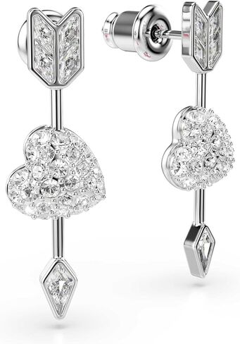 Swarovski Idyllia drop earrings, Mixed cuts, Heart with arrow, White, Rhodium plated in Kuwait