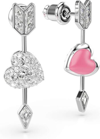 Swarovski Idyllia drop earrings, Mixed cuts, Heart with arrow, White, Rhodium plated in Kuwait