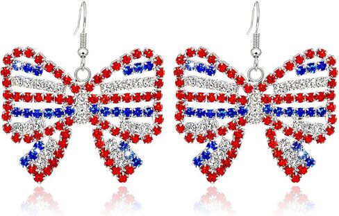 Rhinestone American Flag Earrings for Women Patriotic Red White and Blue Bow Dangle Earrings 4th of July Accessories Outfit Jewelry Gifts in Saudi Arabia