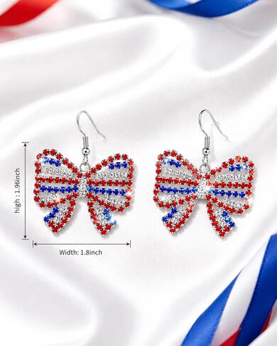 Rhinestone American Flag Earrings for Women Patriotic Red White and Blue Bow Dangle Earrings 4th of July Accessories Outfit Jewelry Gifts in Saudi Arabia
