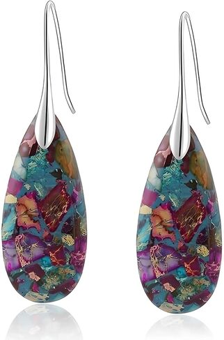 Emperor Stone Drop Earrings for Women, 2 Inch Dangle Statement Earrings in Gold & Silver, Teardrop Natural Healing Crystal Fishhook Earrings for Party, Wedding, Daily Wear in Saudi Arabia