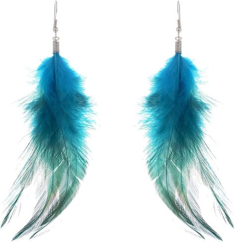 Lureme Bohemian Style Feathers with Small Feather Tassel Dangle Earrings for Women(02004736) (Blue) in Kuwait