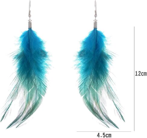 Lureme Bohemian Style Feathers with Small Feather Tassel Dangle Earrings for Women(02004736) (Blue) in Kuwait