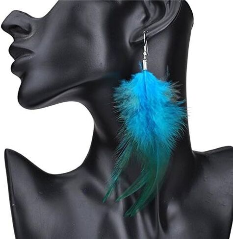 Lureme Bohemian Style Feathers with Small Feather Tassel Dangle Earrings for Women(02004736) (Blue) in Kuwait