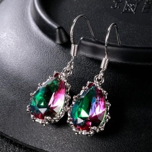 White Gold Plated Colorful Cubic Zirconia Dangle Earrings for Women Daily Wedding Bridal Evening Parties Lightweight Earring Jewelry Gift for Her in Kuwait