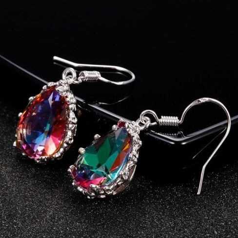 White Gold Plated Colorful Cubic Zirconia Dangle Earrings for Women Daily Wedding Bridal Evening Parties Lightweight Earring Jewelry Gift for Her in Kuwait