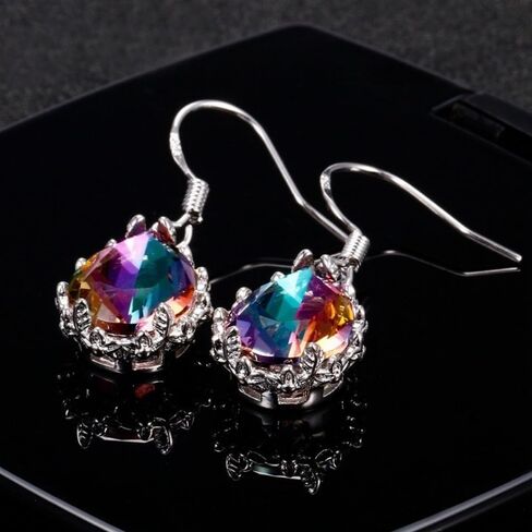 White Gold Plated Colorful Cubic Zirconia Dangle Earrings for Women Daily Wedding Bridal Evening Parties Lightweight Earring Jewelry Gift for Her in Kuwait