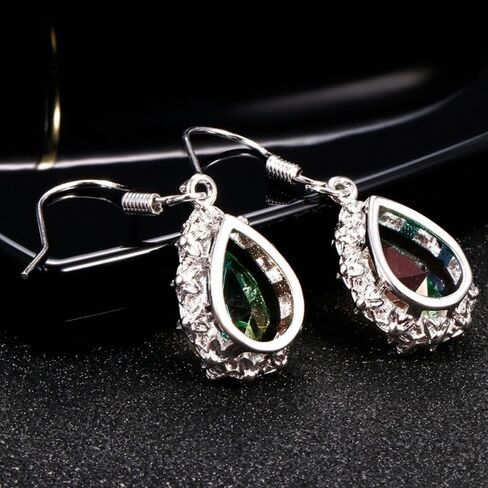 White Gold Plated Colorful Cubic Zirconia Dangle Earrings for Women Daily Wedding Bridal Evening Parties Lightweight Earring Jewelry Gift for Her in Kuwait