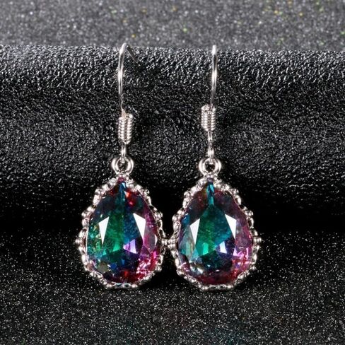 White Gold Plated Colorful Cubic Zirconia Dangle Earrings for Women Daily Wedding Bridal Evening Parties Lightweight Earring Jewelry Gift for Her in Kuwait