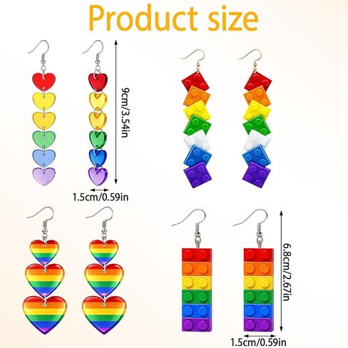 Pride Earrings, LGBTQ Rainbow Earrings for Women with Four Colorful Designs, Ideal for Pride Celebrations and LGBTQ Events, Dangle Earrings Pride Day Accessories Gifts in Saudi Arabia