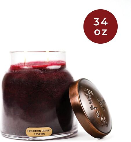 معطي مبهج - حانة بوربون بيري - وعاء شموع معطرة برائحة بابا 34oz مع غطاء - حراس الضوء - 155 ساعة من وقت الحرق، هدية لعيد الأب، أحمر in Kuwait