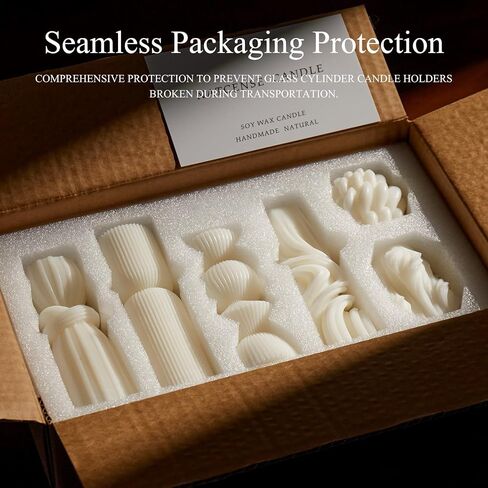 6 Pcs Small Handmade Ribbed Pillar Candle Set, Soy Wax Modern Home Decor for Living Room Bedroom, Aesthetic Table & Shelf Decor, Perfect Housewarming Gift (White, Small) in Saudi Arabia