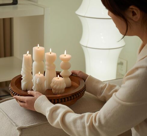 6 Pcs Small Handmade Ribbed Pillar Candle Set, Soy Wax Modern Home Decor for Living Room Bedroom, Aesthetic Table & Shelf Decor, Perfect Housewarming Gift (White, Small) in Saudi Arabia