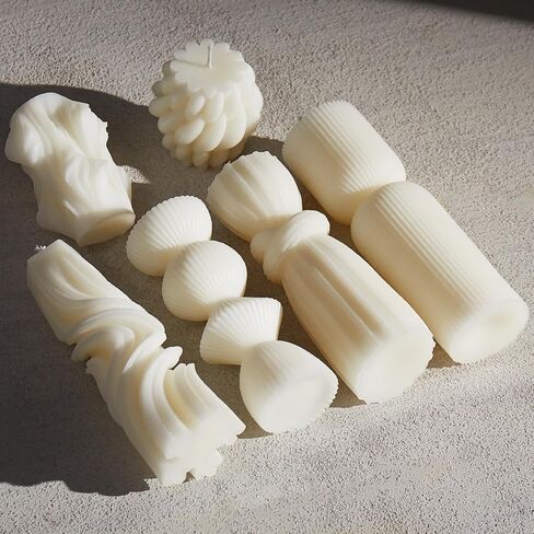 6 Pcs Small Handmade Ribbed Pillar Candle Set, Soy Wax Modern Home Decor for Living Room Bedroom, Aesthetic Table & Shelf Decor, Perfect Housewarming Gift (White, Small) in Saudi Arabia