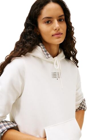 Tommy Jeans Women's Medium Weight Hoodie With Stacked Printed Logo Detail in Saudi Arabia
