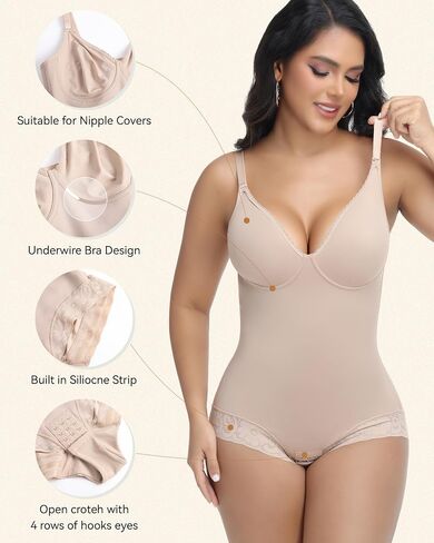 SHAPESHE Backless Shapewear for Women Seamless Tummy Control Bodysuit Underwire V Neck Low Back Faja Body Shaper in Kuwait