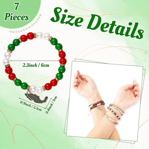 Y1tvei Viva Mexico Bracelet Set - 7Pcs Mexican Viva Crocodile Charm Clay Beaded Stretch Chains Freedom Day Inspiration Favors Gift 16th September Jewelry Supplies for Dia De La Independence Party in Saudi Arabia