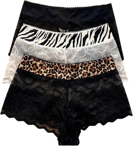 WDIRARA Women's 3 Pack Lace Boyshorts Underwear Animal Print Lingerie Panties in Kuwait
