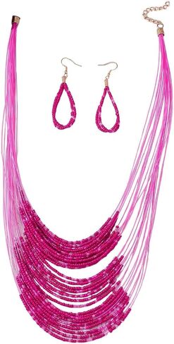Bohemian Colorful Beaded Earrings Necklace Geometric Teardrop Dangle Earrings Multi-layered Stackable Choker Necklaces Boho Seed Bead Chain Statement Beach Party Accessories in Saudi Arabia