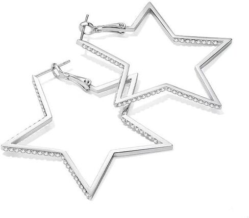 Sparkly Big Star Rhinestone Pentagram Hoop Earrings for Women Lightweight Bling Cubic Zirconia Diamond Large Statement Five-Point Star Dangle Dorp Huggie Prom Wedding Bridal Jewelry Friends Gift in Saudi Arabia