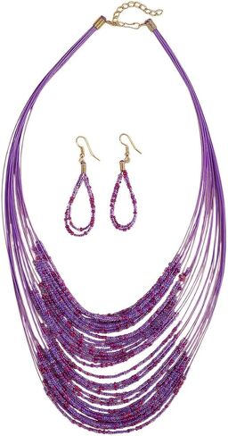 Bohemian Colorful Beaded Earrings Necklace Geometric Teardrop Dangle Earrings Multi-layered Stackable Choker Necklaces Boho Seed Bead Chain Statement Beach Party Accessories in Saudi Arabia