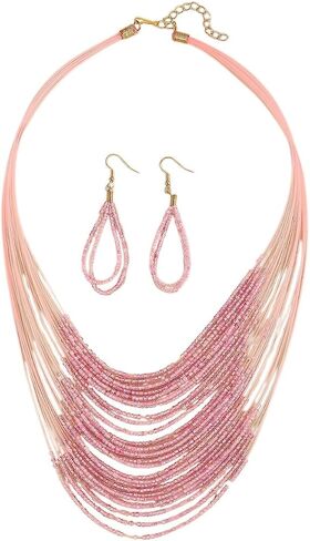 Bohemian Colorful Beaded Earrings Necklace Geometric Teardrop Dangle Earrings Multi-layered Stackable Choker Necklaces Boho Seed Bead Chain Statement Beach Party Accessories in Saudi Arabia