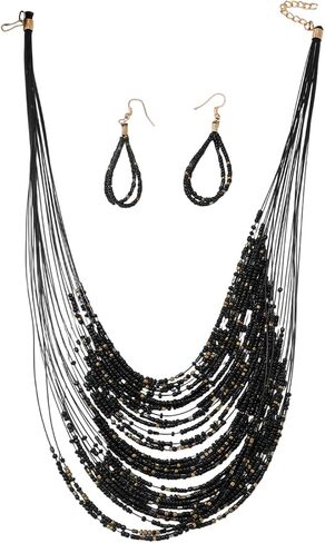 Bohemian Colorful Beaded Earrings Necklace Geometric Teardrop Dangle Earrings Multi-layered Stackable Choker Necklaces Boho Seed Bead Chain Statement Beach Party Accessories in Saudi Arabia