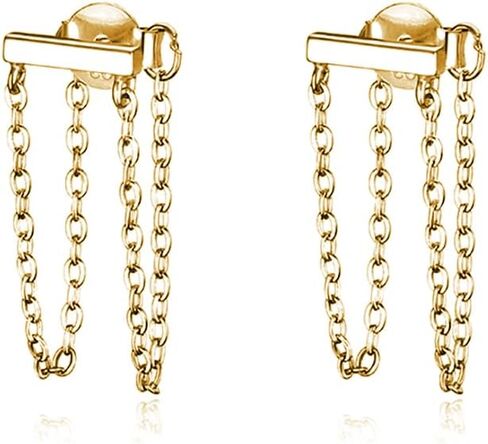 Reffeer Solid 925 Sterling Silver Bar Tassel Chain Drop Earrings for Women Teens Bar Drop Earrings Minimalist Studs in Kuwait
