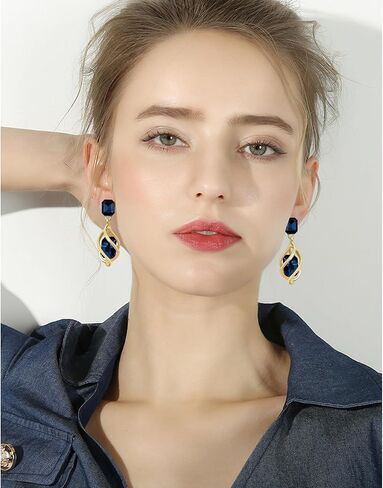 14k Gold Sparkly Crystal Square Octagon Dangle Drop Earrings Long Glitter Rhinestone Geometry Stud Earrings For Women in Kuwait