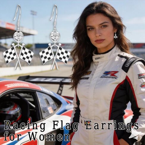 Checkered Flag Earrings for Women - Silver Racing Charm Earrings Black & White Checkered Flag Jewelry for Race Day Vintage Gifts for Racers Fans in Saudi Arabia