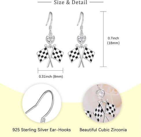 Checkered Flag Earrings for Women - Silver Racing Charm Earrings Black & White Checkered Flag Jewelry for Race Day Vintage Gifts for Racers Fans in Saudi Arabia