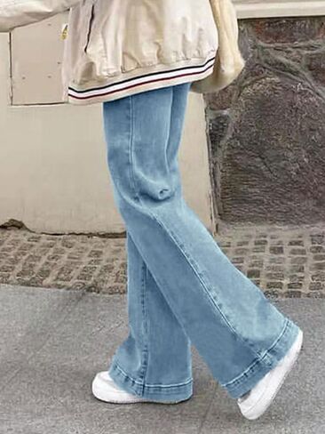 Straight Leg Jeans for Women,High Waisted Wide Leg Loose Stretchy Boyfriend Denim Pants Baggy Jeans for Women in Kuwait