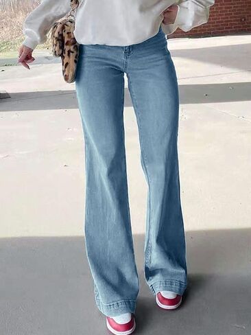 Straight Leg Jeans for Women,High Waisted Wide Leg Loose Stretchy Boyfriend Denim Pants Baggy Jeans for Women in Kuwait