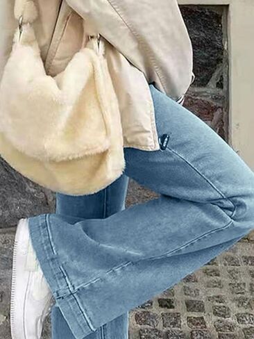 Straight Leg Jeans for Women,High Waisted Wide Leg Loose Stretchy Boyfriend Denim Pants Baggy Jeans for Women in Kuwait