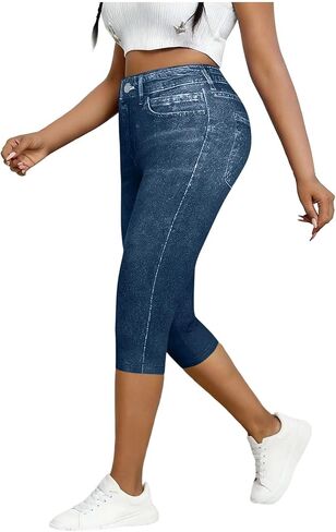 Stretchy Capri Jeans for Women Pull On Butt Lifting Yoga Jeggings High Waisted Denim Capris Skinny Casual Pants S-XXL in Kuwait