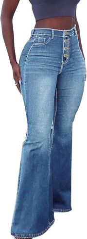 Bell Bottom Jeans for Women Stretch High Waisted Skinny Button Flare Jeans Butt Lifting Tummy Control Denim Pants in Saudi Arabia