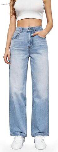 Women's 2026 High Waist Wide Leg Stretchy Jeans Straight Leg Boyfriend Zimbaplatinum Denim Pants in Saudi Arabia