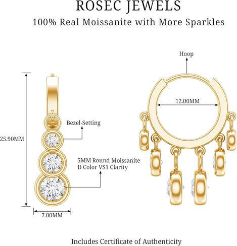 Certified 3.8 Carat Moissanite Hoop Earrings in Silver, D-Vs1 Quality, Bezel Set Moissanite Drop Earrings - Ready To Gift in Saudi Arabia