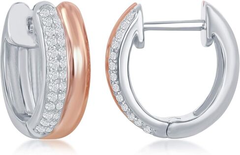 Sterling Silver Two-Tone Rose Gold Micro Pave Double Hoop Earrings in Kuwait