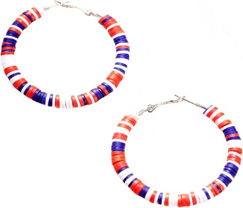Red White Blue Heishi Hoop Earrings for Women 4th of July American Flag Patriotic Boho Handmade Polymer Clay Beaded Big Circle Round Lightweight Earrings for USA Independence Day Jewelry Gifts in Kuwait
