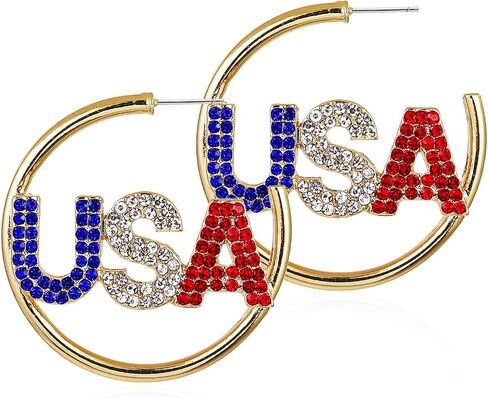 4th of July Hoop Earrings Rhinestone USA Red White Blue Earrings Sparkling Independence Day Patriotic Jewelry in Saudi Arabia