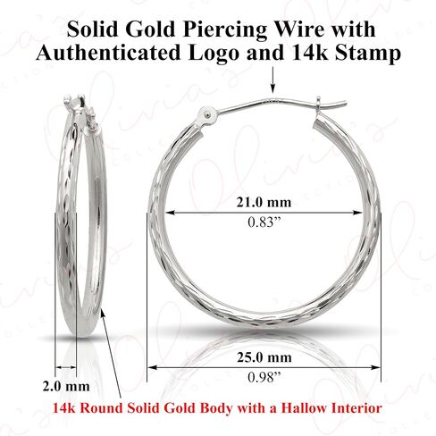 Olivia's Collection 14k White Gold Diamond Cut Hoop Earrings (12-50x2.0mm), Piercing to Lobe, Upper-Lobe for a Woman, Man, or Teen in Saudi Arabia