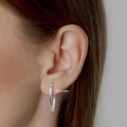 Olivia's Collection 14k White Gold Diamond Cut Hoop Earrings (12-50x2.0mm), Piercing to Lobe, Upper-Lobe for a Woman, Man, or Teen in Saudi Arabia
