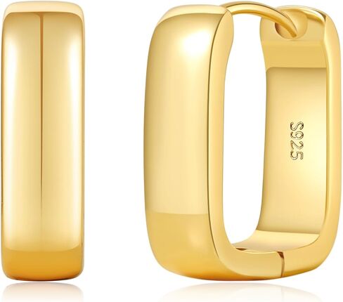 Senteria 4/6MM Wide Chunky Gold Earrings Hypoallergenic 925 Sterling Silver Huggie Hoop Earrings for Women Small Hoop Earring 10 * 15/14 * 16/16 * 18/18 * 20mm in Kuwait