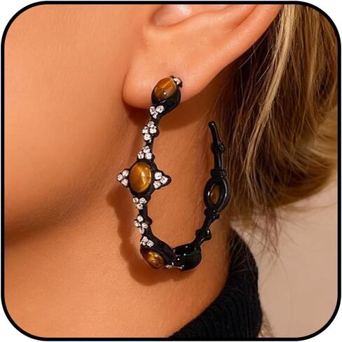 Brown Hoop Earrings for Women Black Gold Rhinestone Earrings Vintage Statement Jewelry Black Gold Formal Party Dresses for Women in Saudi Arabia