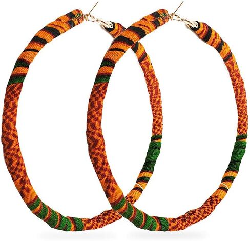 Dupsie's African Print Kente Fabric Wrapped Hoop Earrings in Saudi Arabia