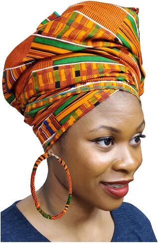 Dupsie's African Print Kente Fabric Wrapped Hoop Earrings in Saudi Arabia